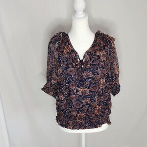 Evereve Floral Smocked Mesh Blouse - Extra Large